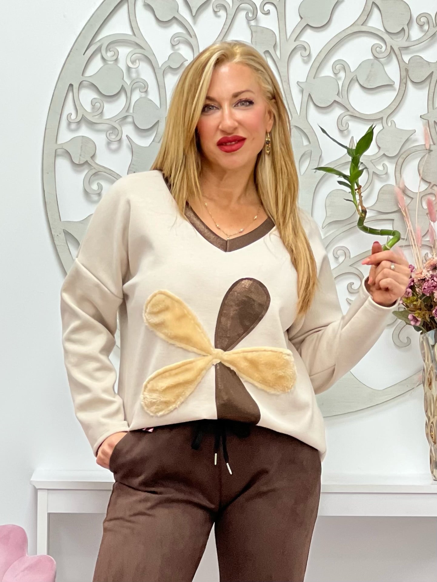 SUDADERA “Flor” MARFIL