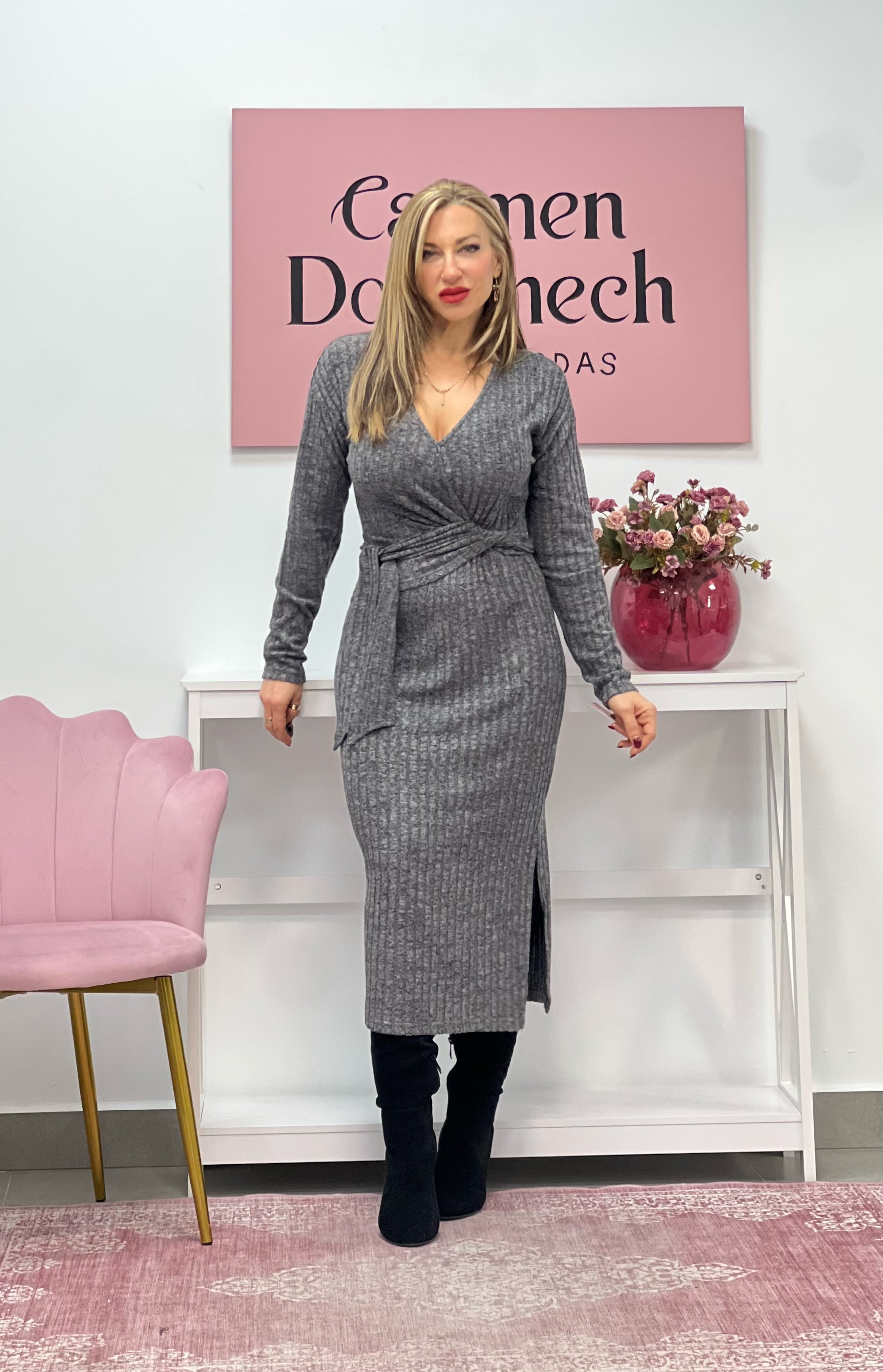 VESTIDO “Nácar” GRIS OSCURO